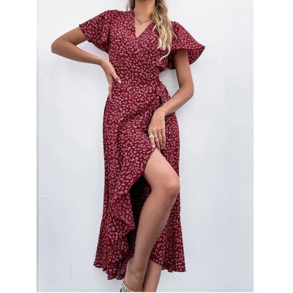 Floral Ruffle Trim Wrap Dress - Picture 5 of 7